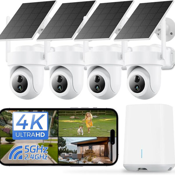 Solar Security System 4Cam-kit, 5G solar cameras+64GB Local Storage HomeBase| MR-A70W4